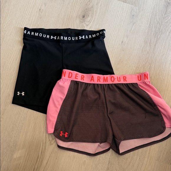 Under Armour Women's Black and Pink Athletic Shorts - Picture 1 of 4